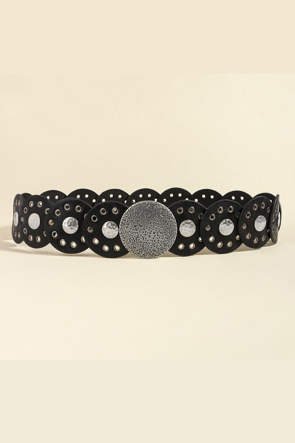 Round Shape PU Leather Belt - Black Style A One Size