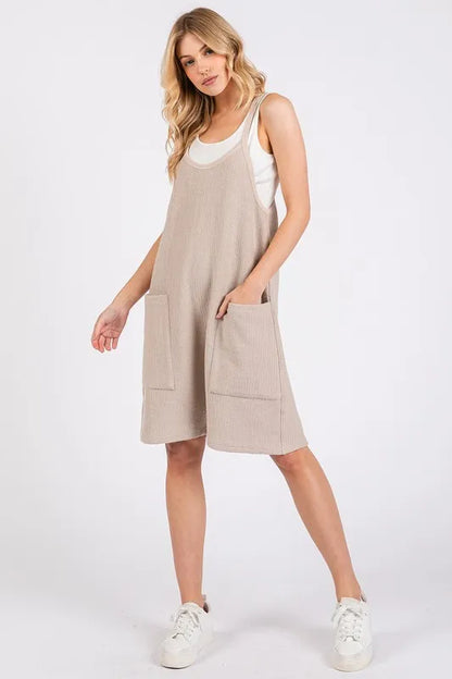 Scoop Neck Spaghetti Strap Overalls -