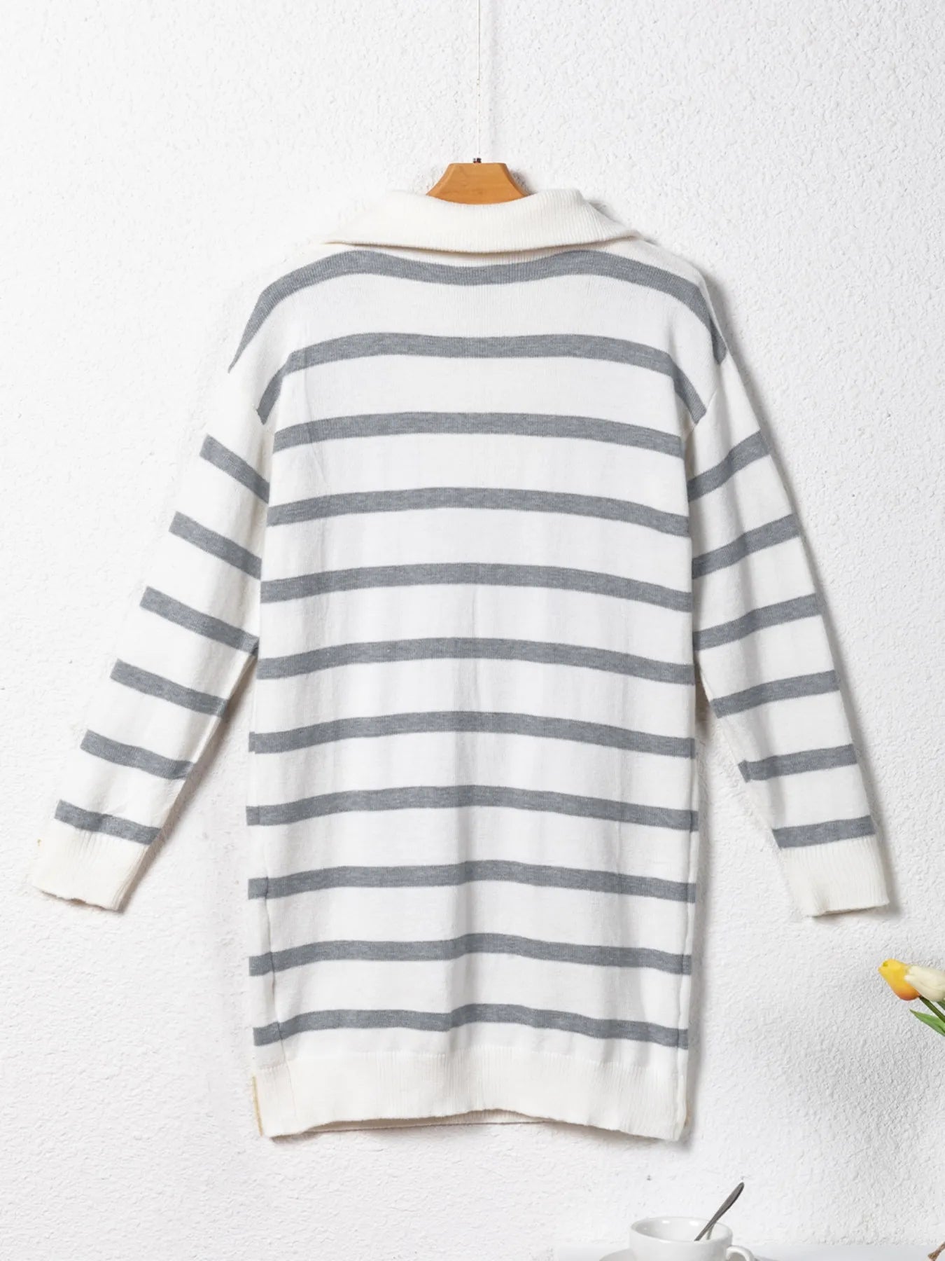 Striped Collared Loose Sweater Mini Dress -