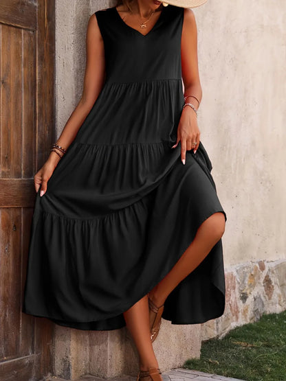 Tiered V-Neck Sleeveless Dress -