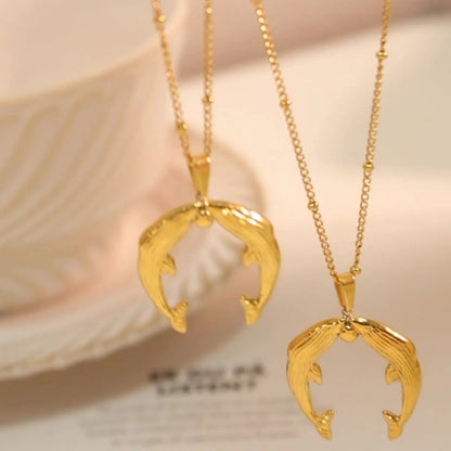 Gold Dolphin Jewelry Set with Necklace and Earrings -