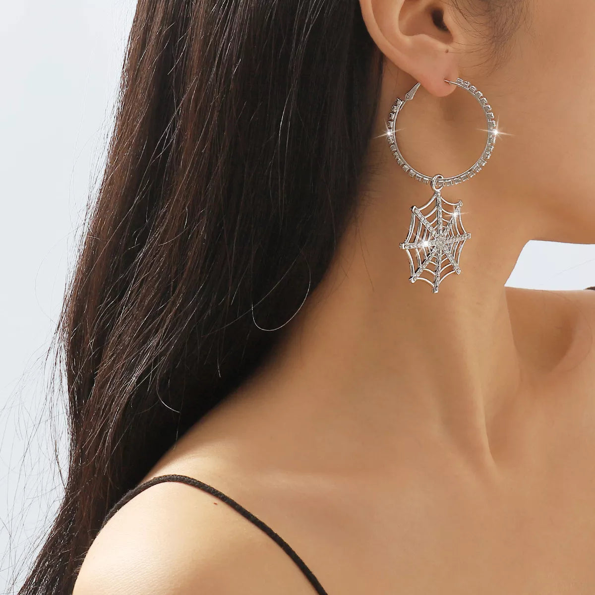 Spider Web Dangle Hoop Earrings -