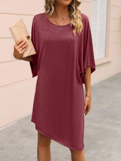 Round Neck Three-Quarter Sleeve Tee Dress | AdoreStarr