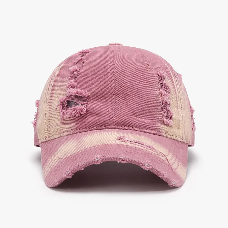 Distressed Adjustable Cotton Baseball Cap - Pink Purple One Size