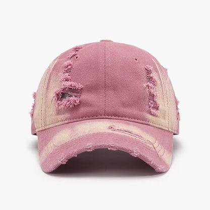 Distressed Adjustable Cotton Baseball Cap - Pink Purple One Size