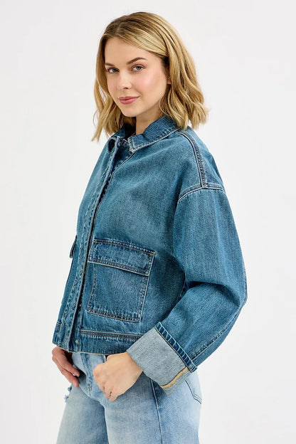 Oversized Cargo Pocket Denim Jacket -