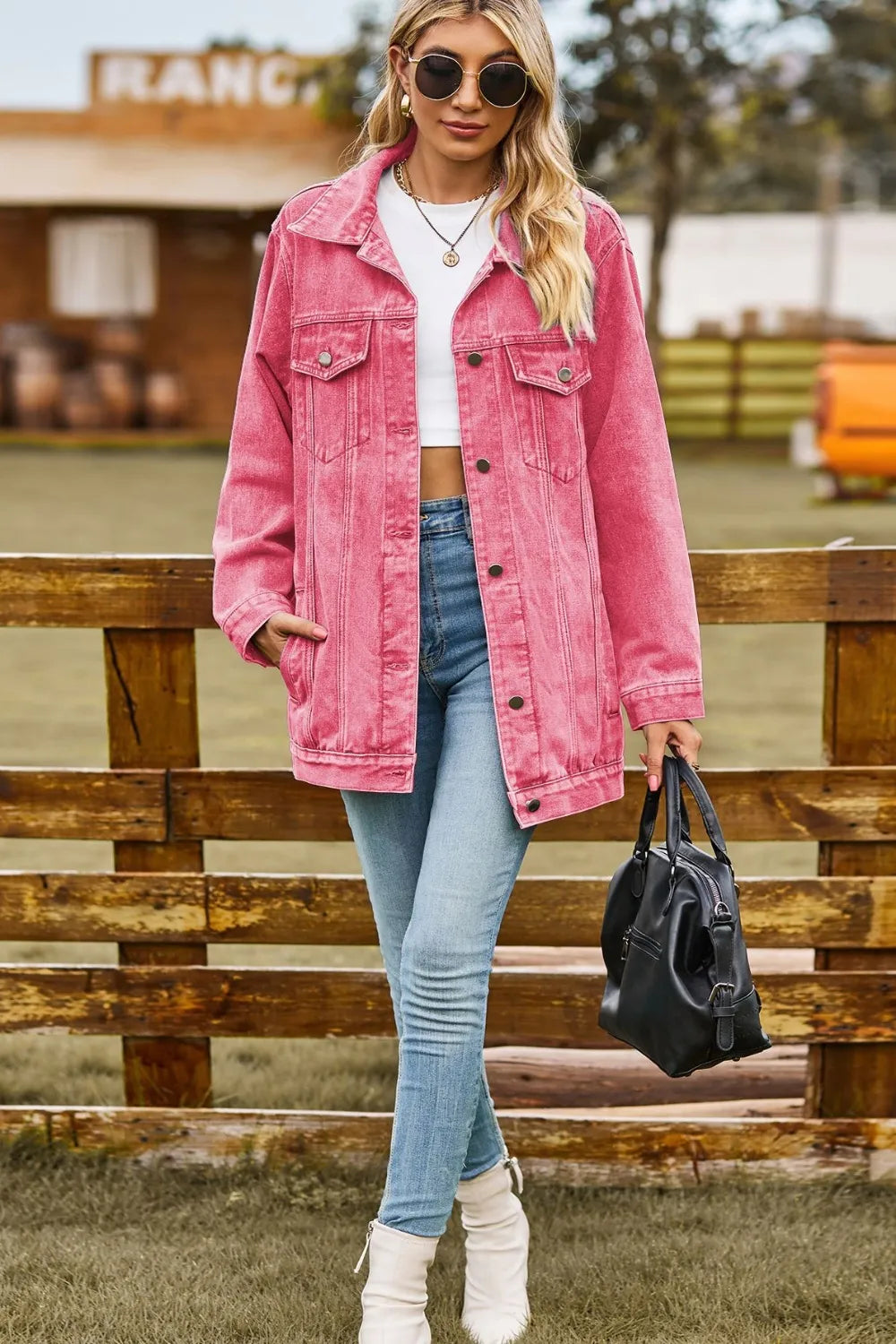 Buttoned Collared Neck Denim Jacket -