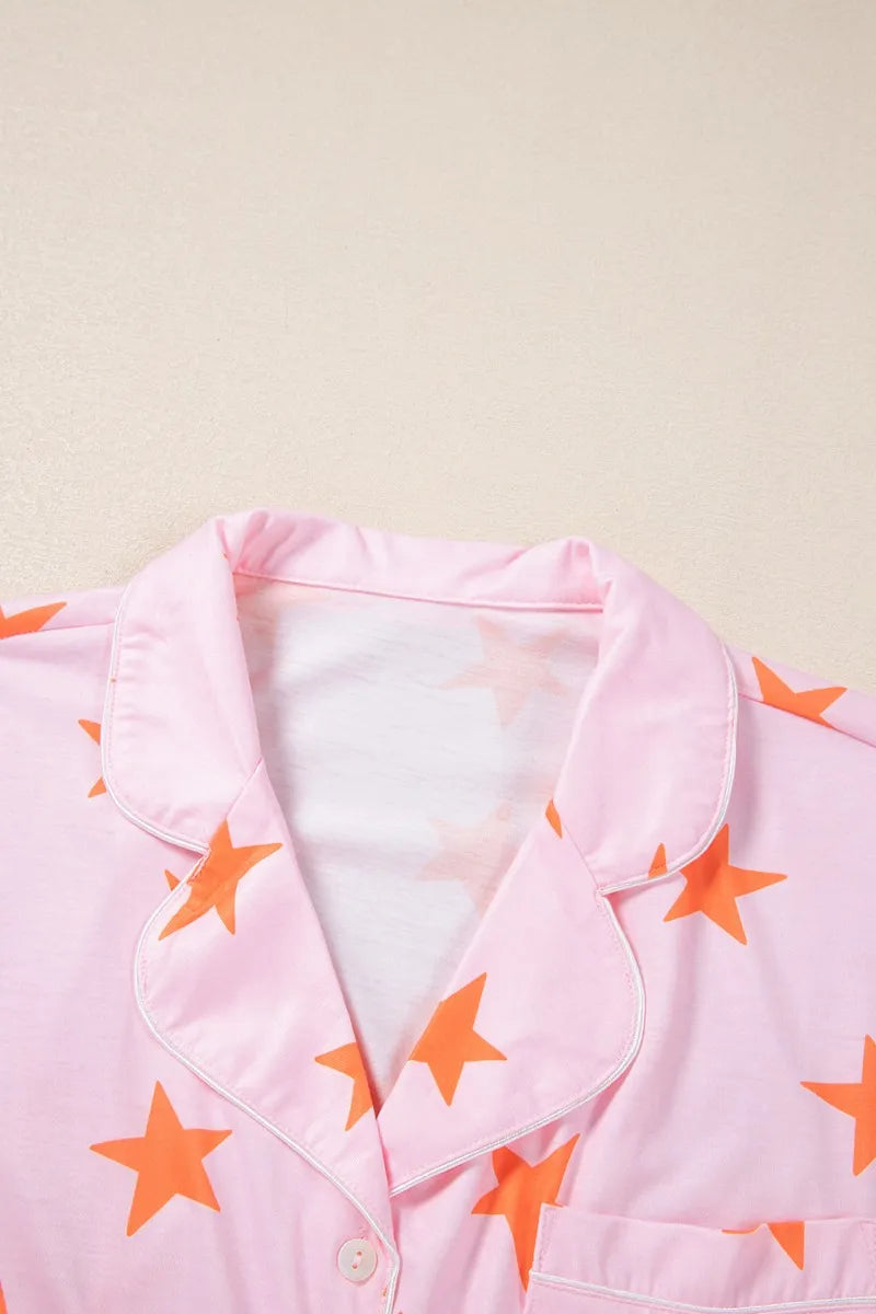 Star Print Short Sleeve Shirt and Shorts Set -