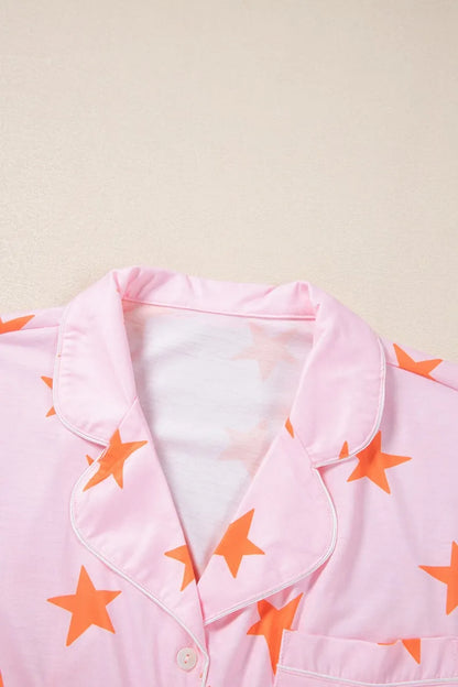 Star Print Short Sleeve Shirt and Shorts Set -