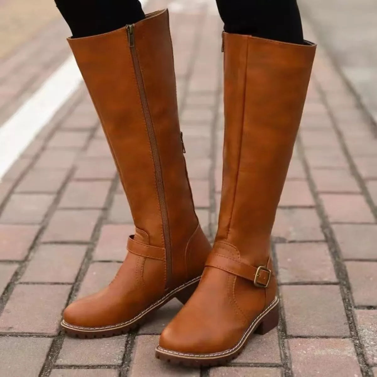 Round Toe Block Heels Boots -