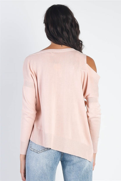 UNIQ Cold Shoulder Long Sleeve Knit Top - Light Pink