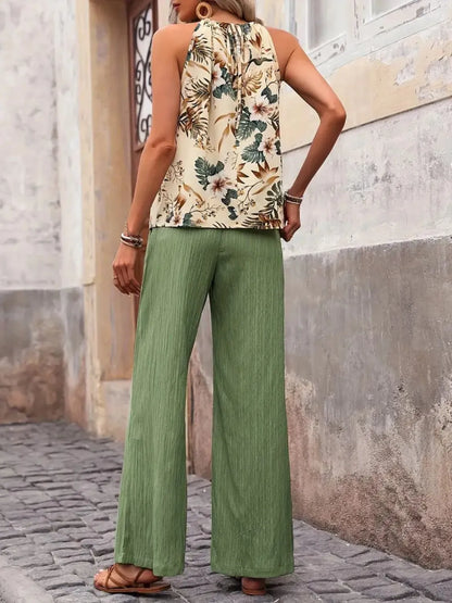 Printed Tank Top and Wide Leg Pants Set -