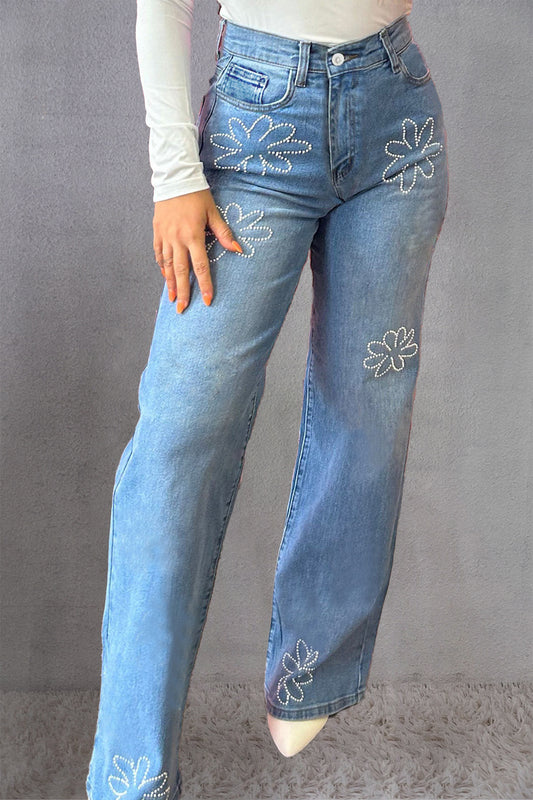 Rhinestone Straight Jeans - Medium