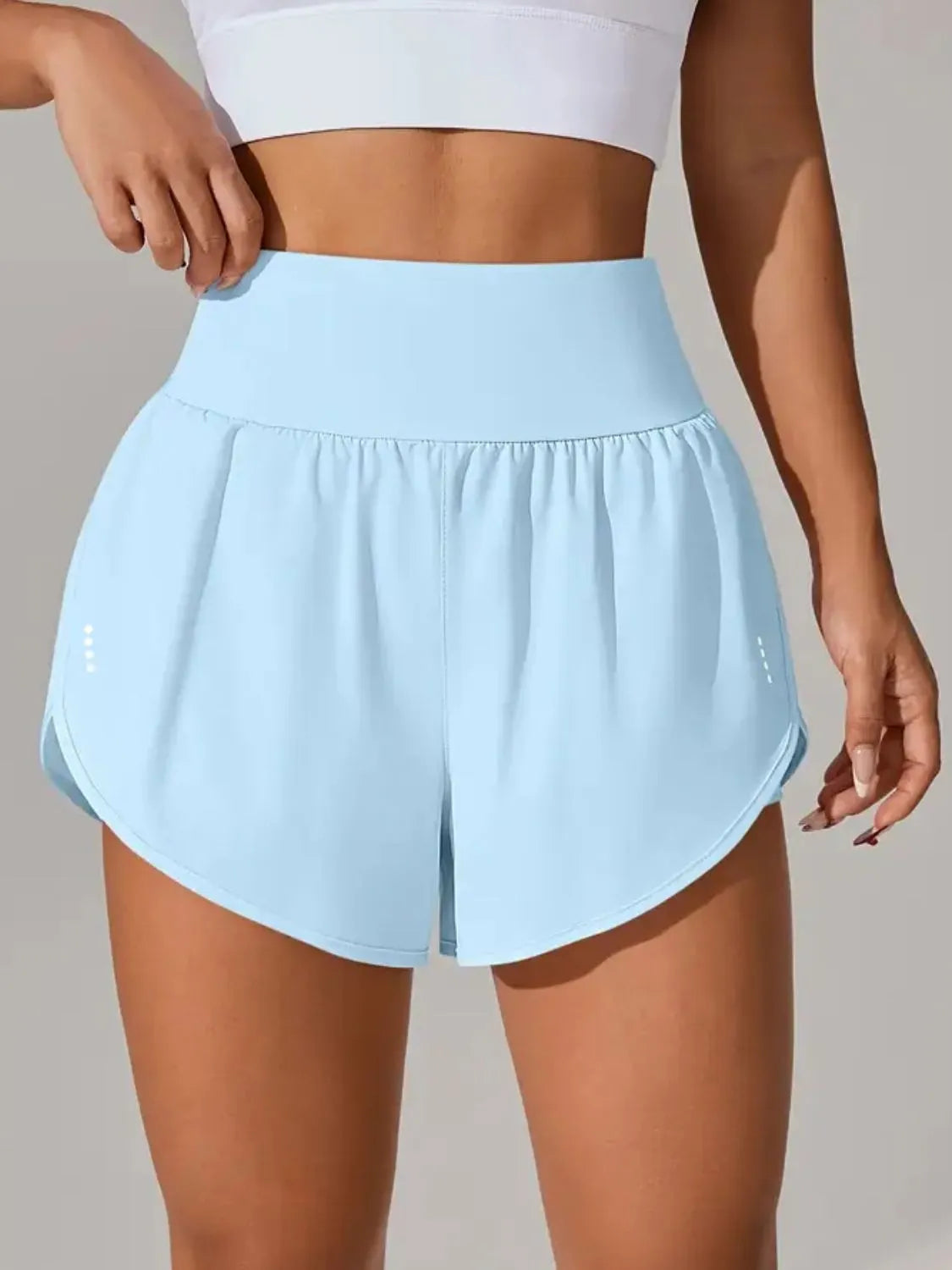 Pocketed High Waist Active Shorts - Light Blue