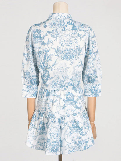 Printed Mock Neck Top and Skirt Set -
