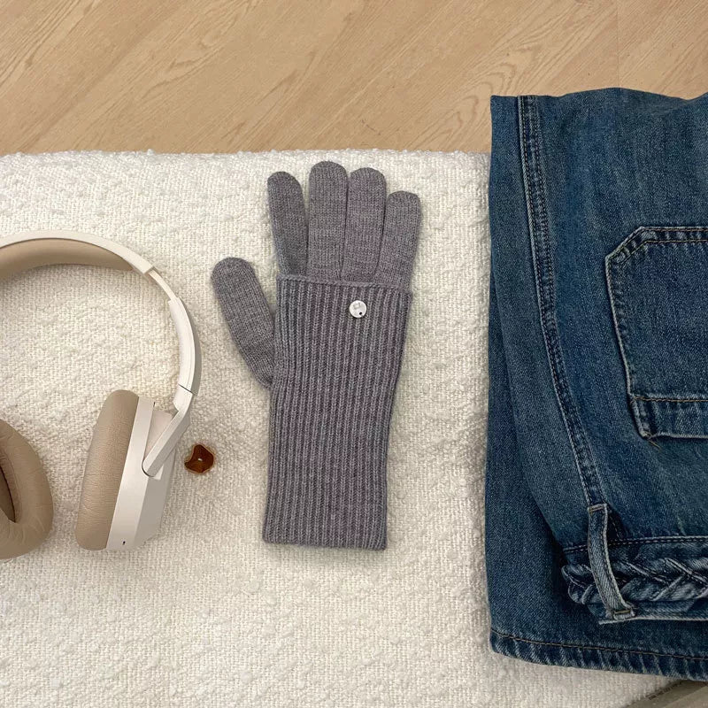 Ribbed Knit Touchscreen Gloves - Gray One Size
