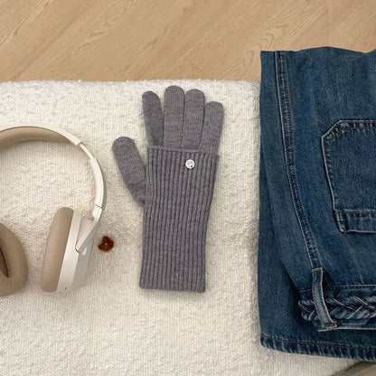 Ribbed Knit Touchscreen Gloves - Gray One Size