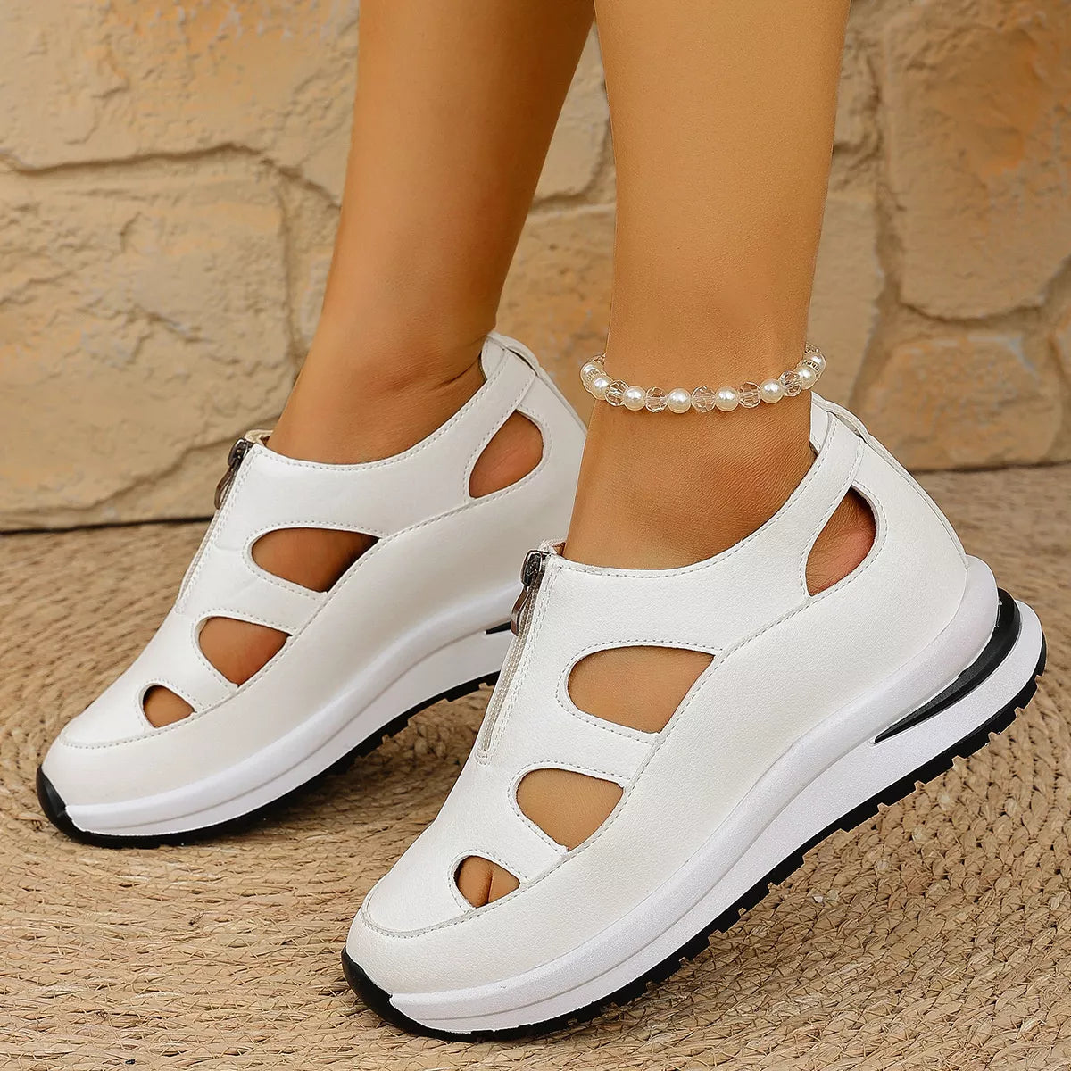 Cutout Zipper Wedge Sneakers -