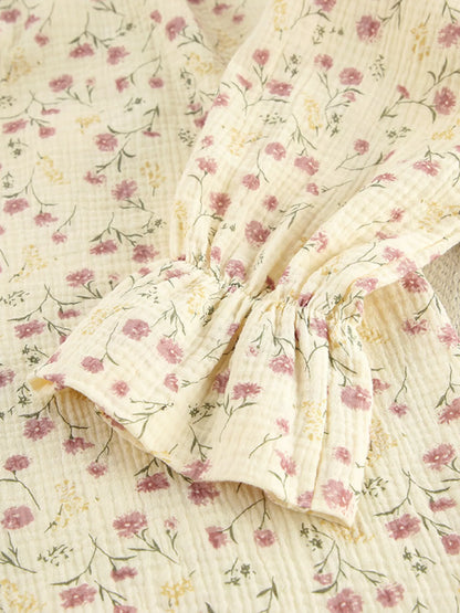 Floral Print Button-Down Top and Pants Lounge Set -