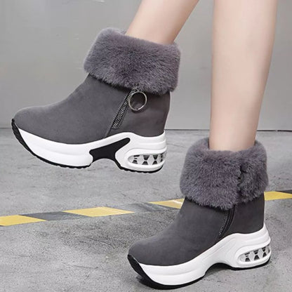 Fuzzy Side Zipper Platform Ankle Boots -