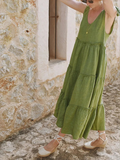 Tiered Frill V-Neck Sleeveless Dress -