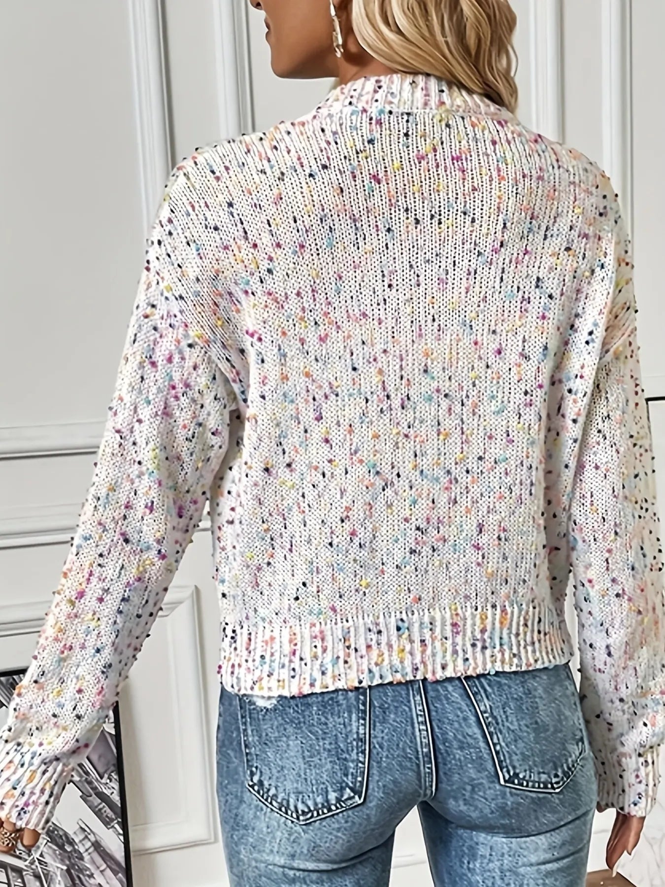 Colorful Button Up Long Sleeve Cardigan - White
