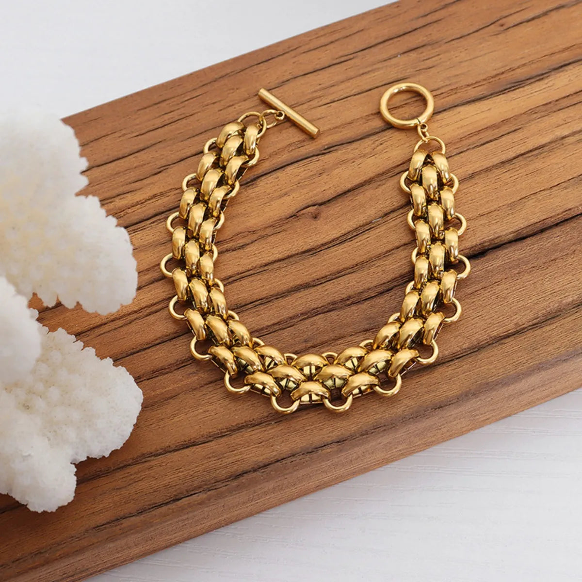 Gold Chain Link Jewelry Set with Necklace and Bracelet -