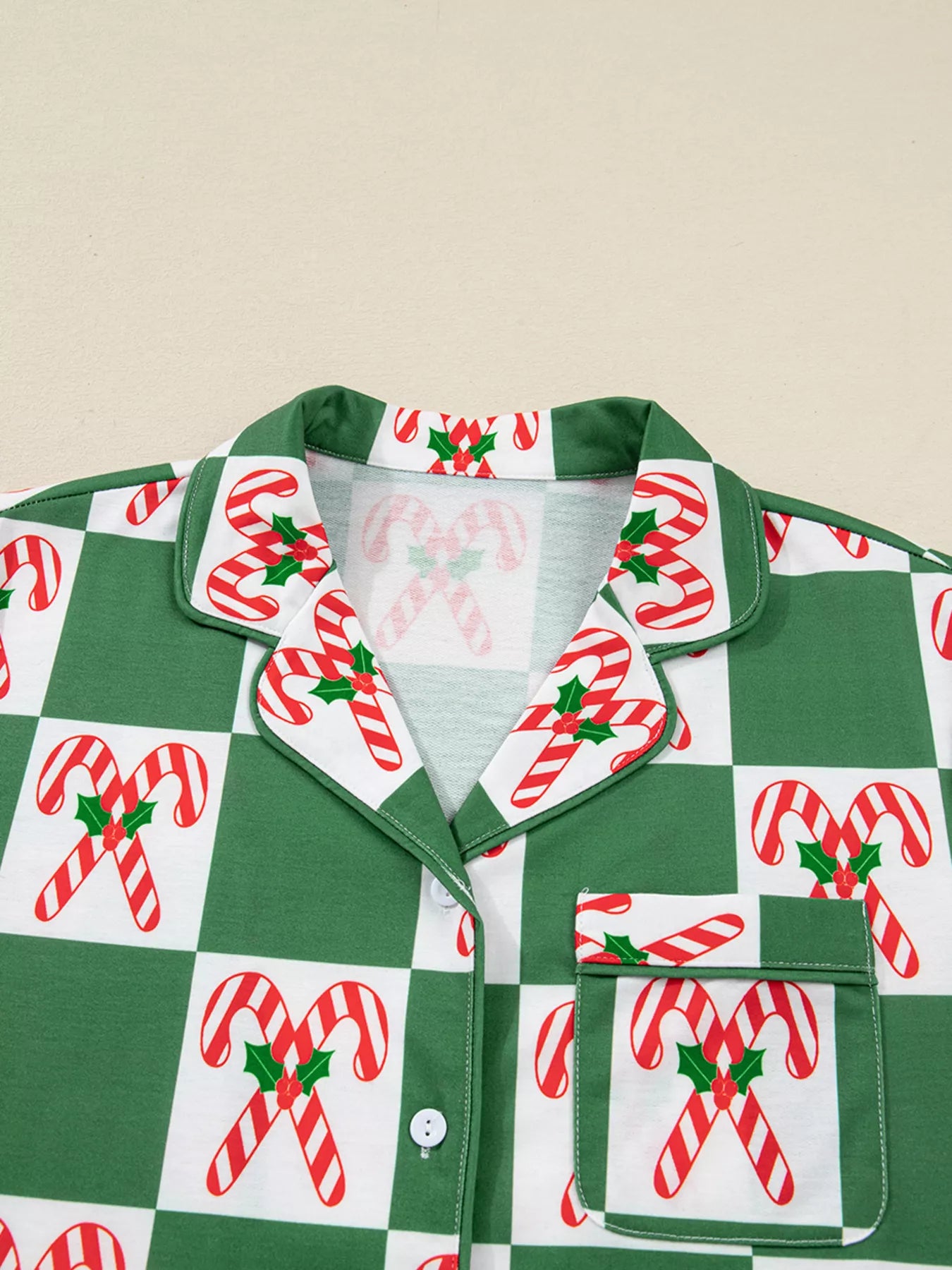 Candy Cane Checkered Pattern Pajama Set -