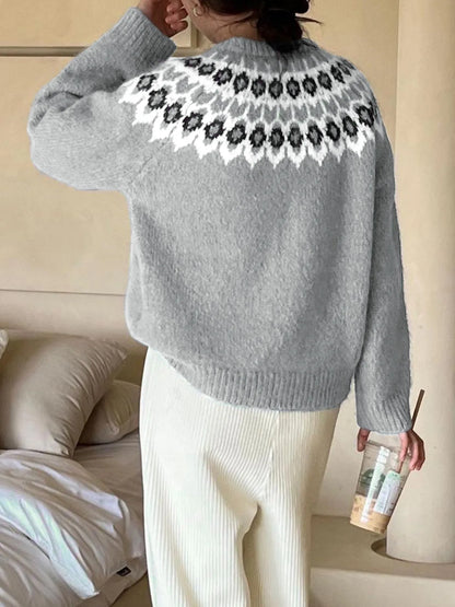 Nordic Fair Isle Pattern Round Neck Sweater -