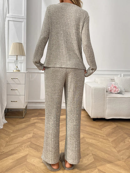 Ribbed Long Sleeve Top and Pants Lounge Set -
