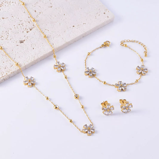 Gold-Plated Flower Jewelry Set - Gold One Size
