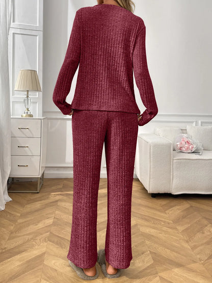 Ribbed Long Sleeve Top and Pants Lounge Set -