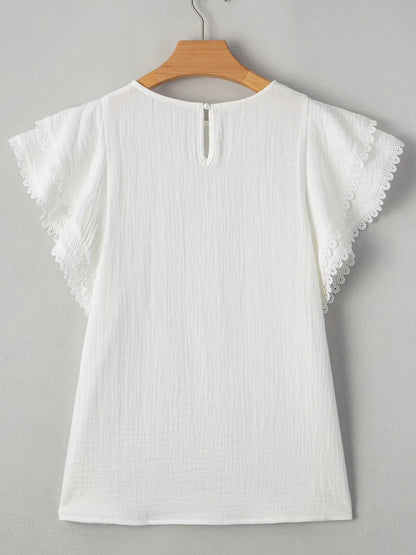 Crinkled Layered Ruffled Flutter Sleeve Blouse -