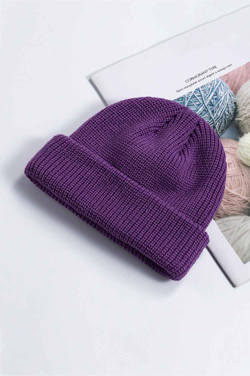 Cozy Rib-Knit Cuff Beanie - Purple One Size