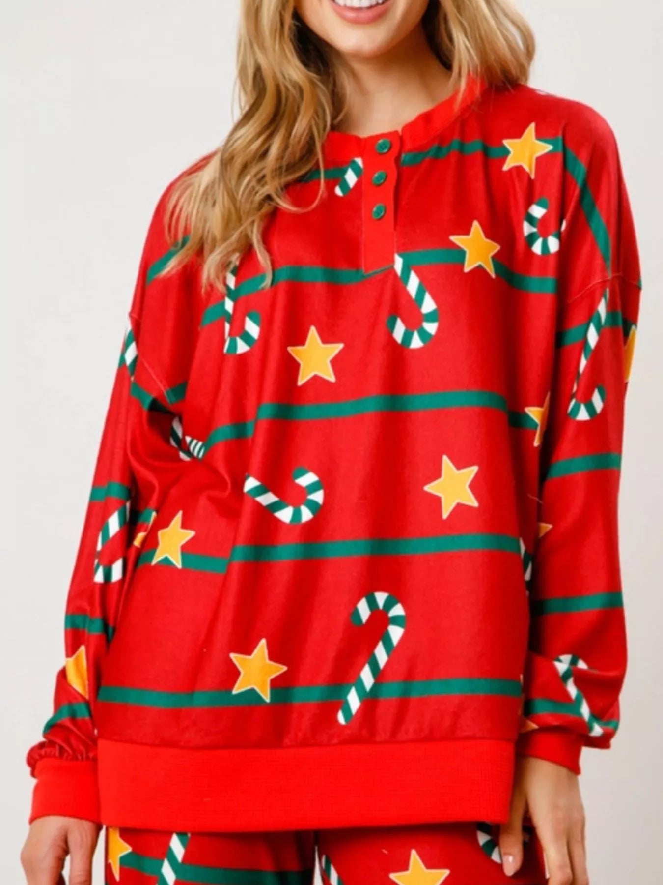 Christmas Long Sleeve Top and Pants Lounge Set - Red