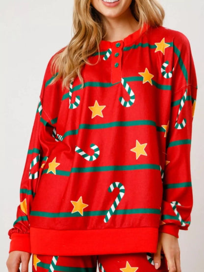 Christmas Long Sleeve Top and Pants Lounge Set - Red