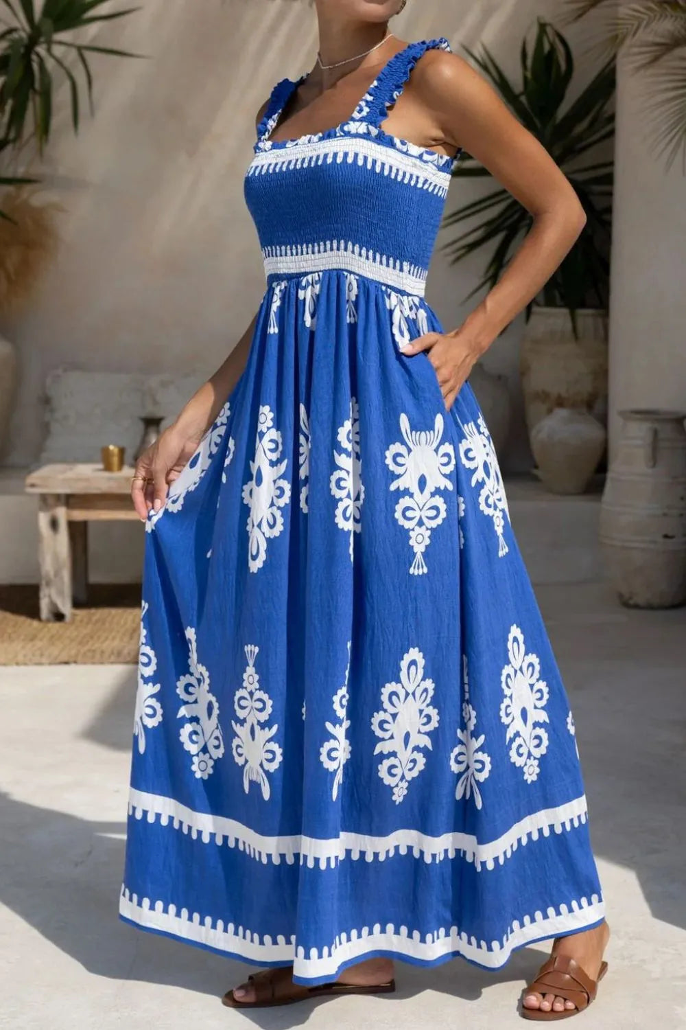 Printed Square Neck Cami Dress -