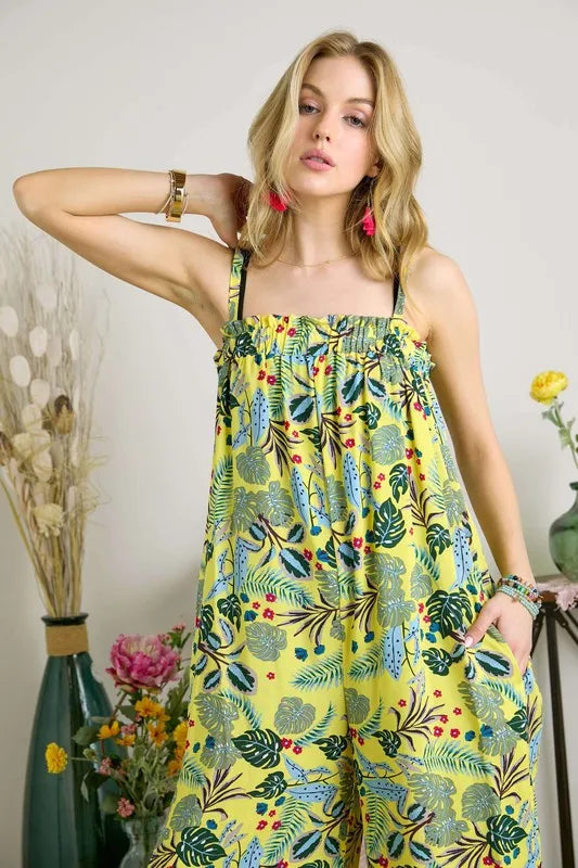 Elastic Detail Tropical Jumpsuit -