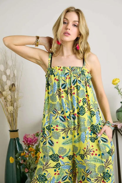 Elastic Detail Tropical Jumpsuit -