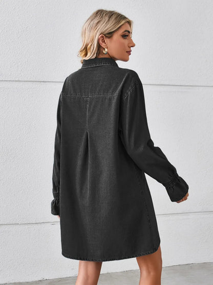 Pocketed Dropped Shoulder Mini Denim Dress -