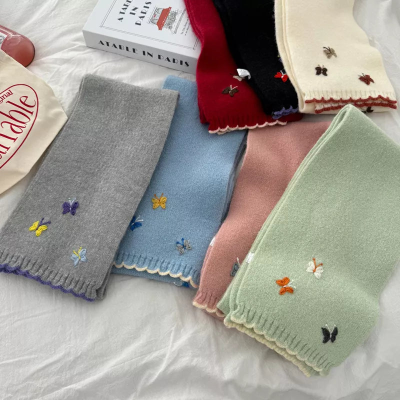 Butterfly Embroidered Knitted Scarf -