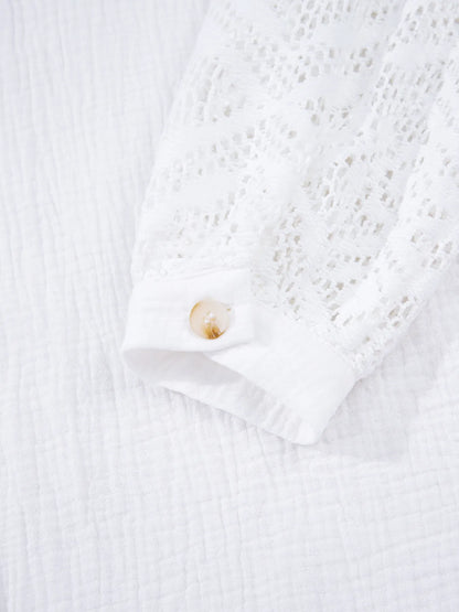Lace Sleeve Button Down Shirt -
