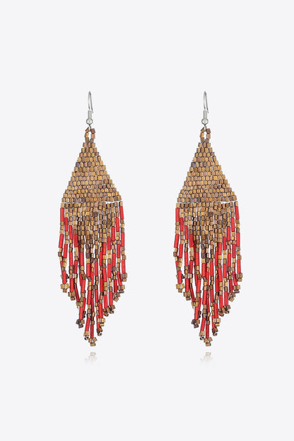 Beaded Dangle Earrings - Gold One Size