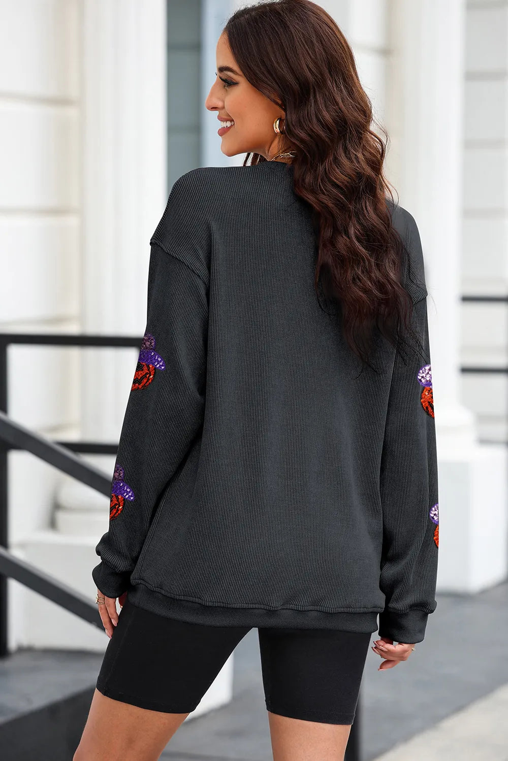 Sequin Pumpkin Long Sleeve Sweatshirt -