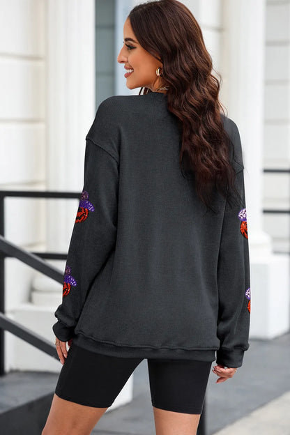 Sequin Pumpkin Long Sleeve Sweatshirt -