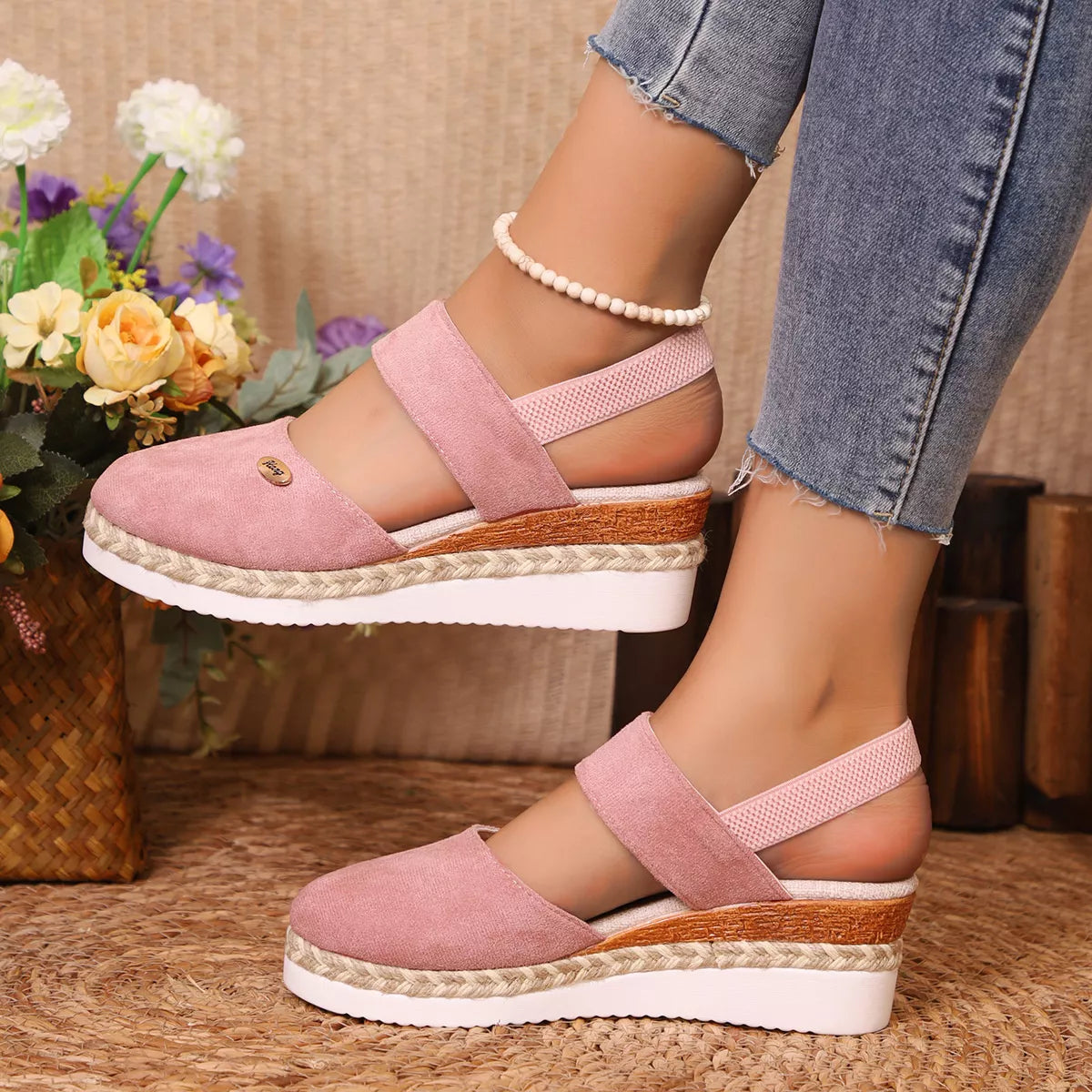 Espadrille Wedge Sandals - Pink