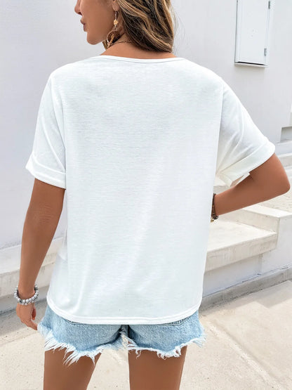 Contrast V-Neck Short Sleeve Top -