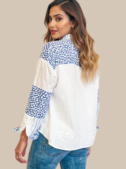 Striped Patchwork Button Down Shirt -