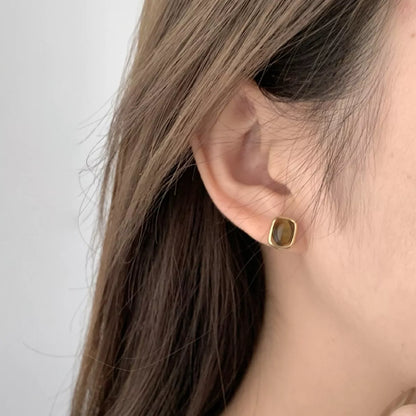 Square Tiger Eye Stud Earrings -