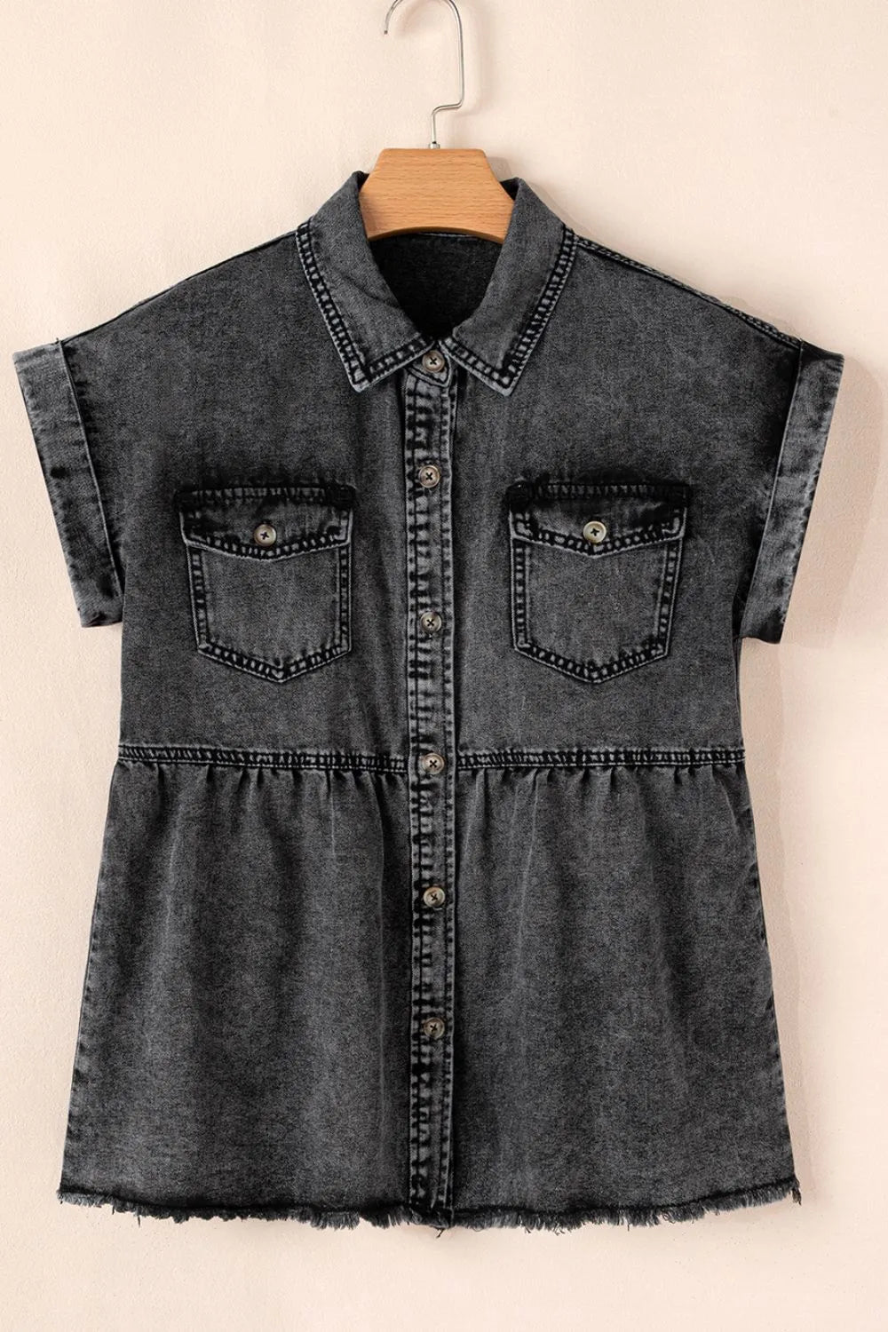 Flap Pocket Button Up Denim Shirt -